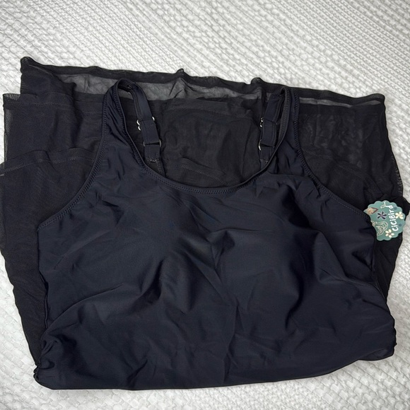 NWT One Piece Tummy Control Modest Swim Dress Rushed Bathing Suit Mesh Skirt - Picture 6 of 7